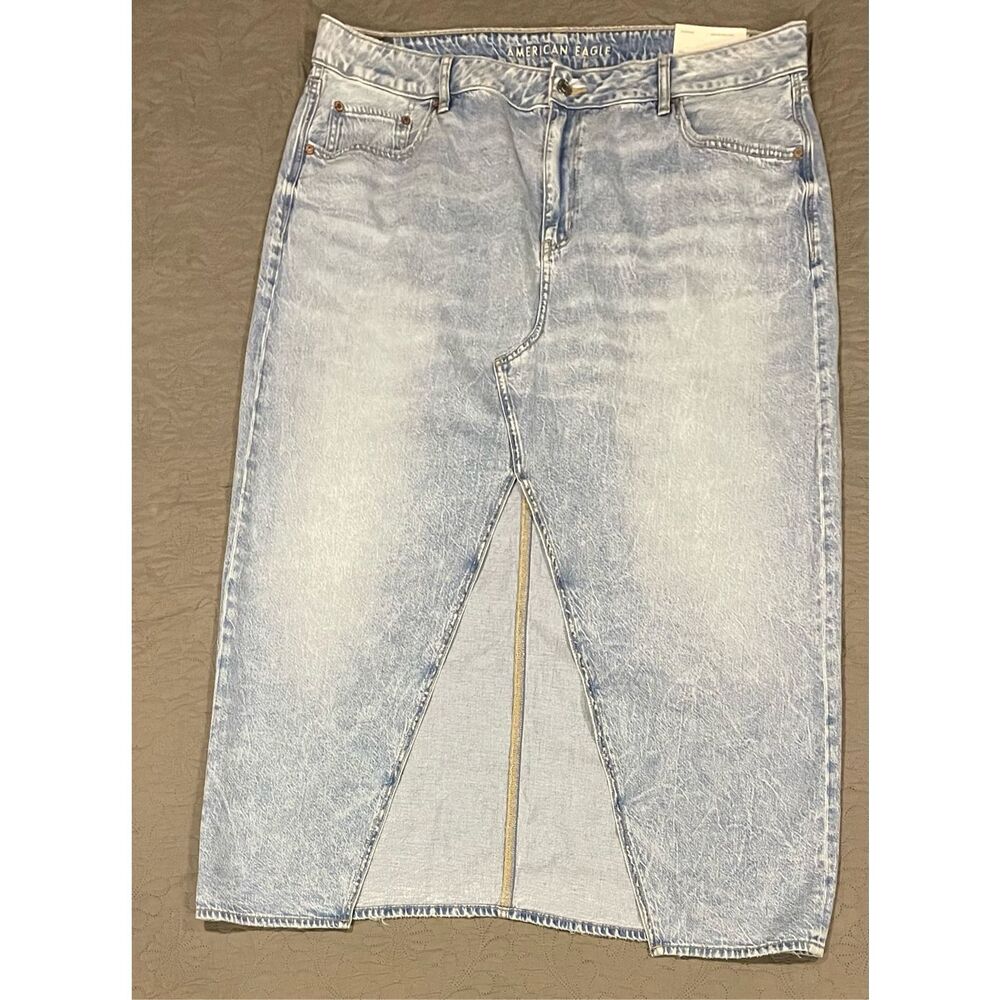 American Eagle Outfitters Light Wash Denim Maxi Skirt with Front Slit